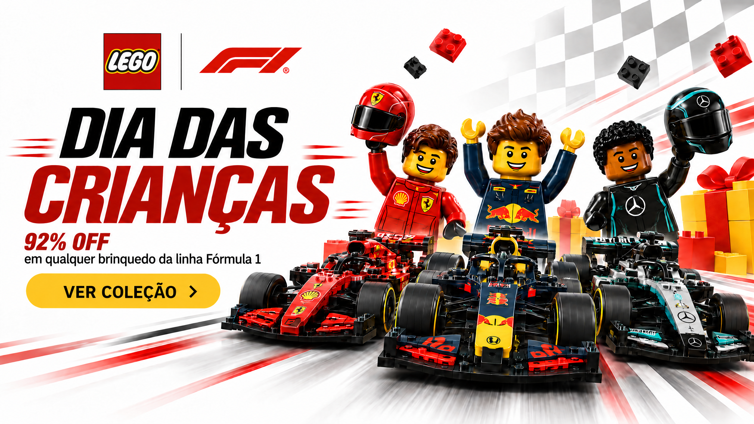 Dia das Crianças LEGO® F1® — 92% OFF em qualquer brinquedo da linha Fórmula 1. Ver coleção.